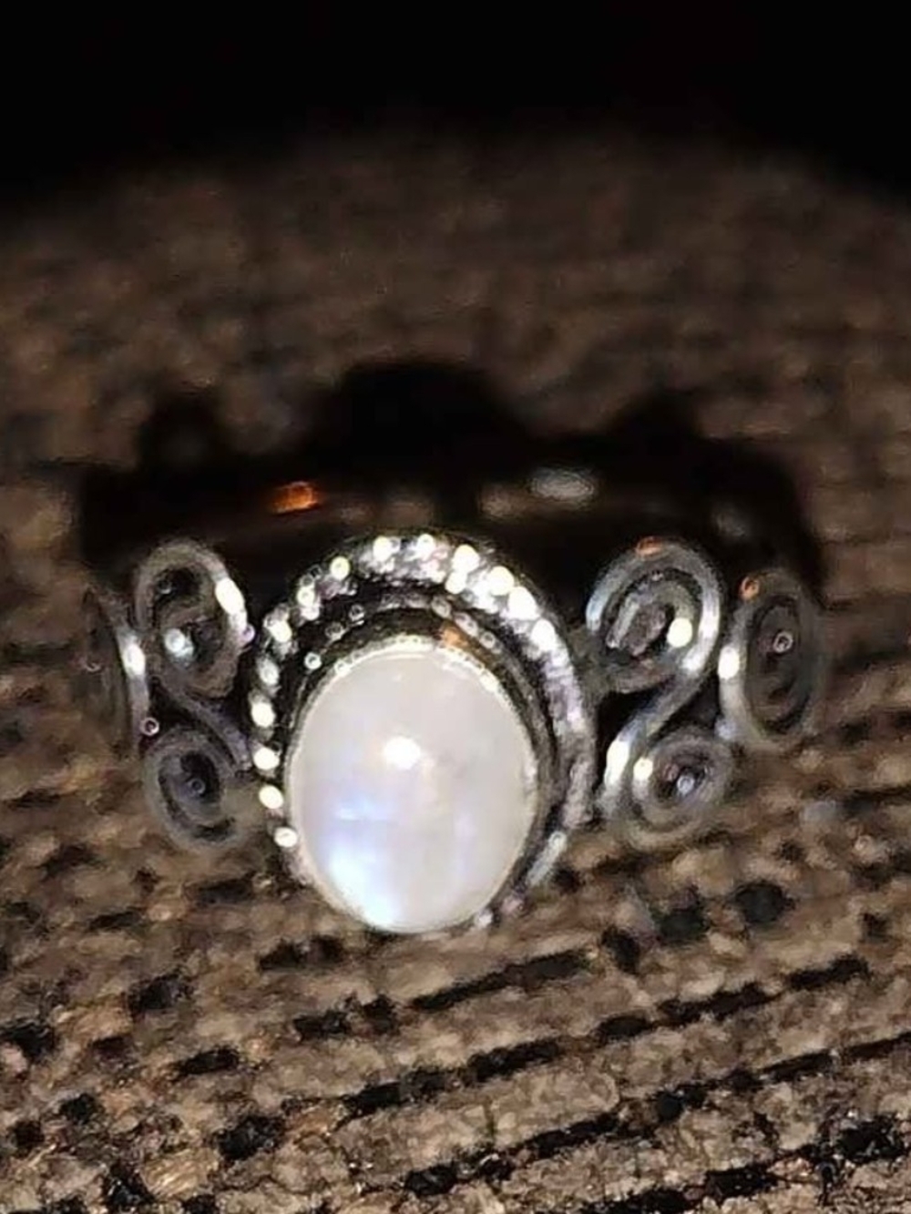 Sterling Silver Moonstone Scroll Ring - White Moonstone